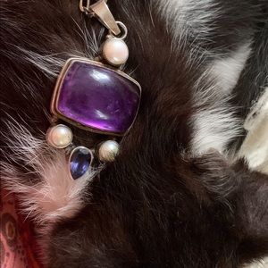 Artisan necklace with amethyst, pearls sterling